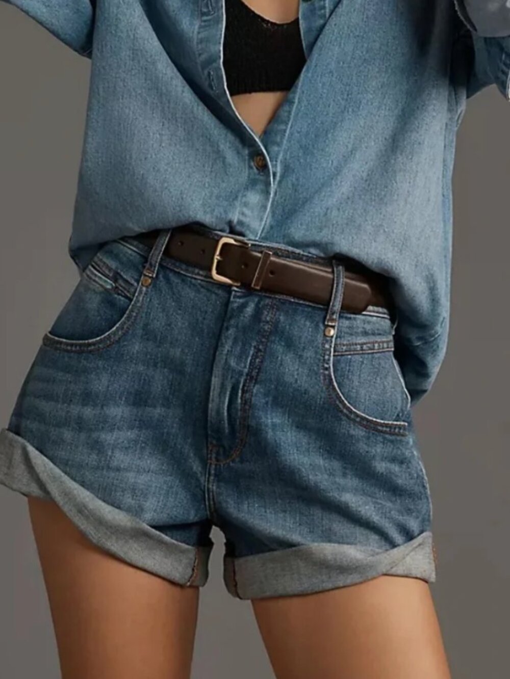 Anthropologie Pilcro Rolled Denim Shorts in washed denim Size 31
